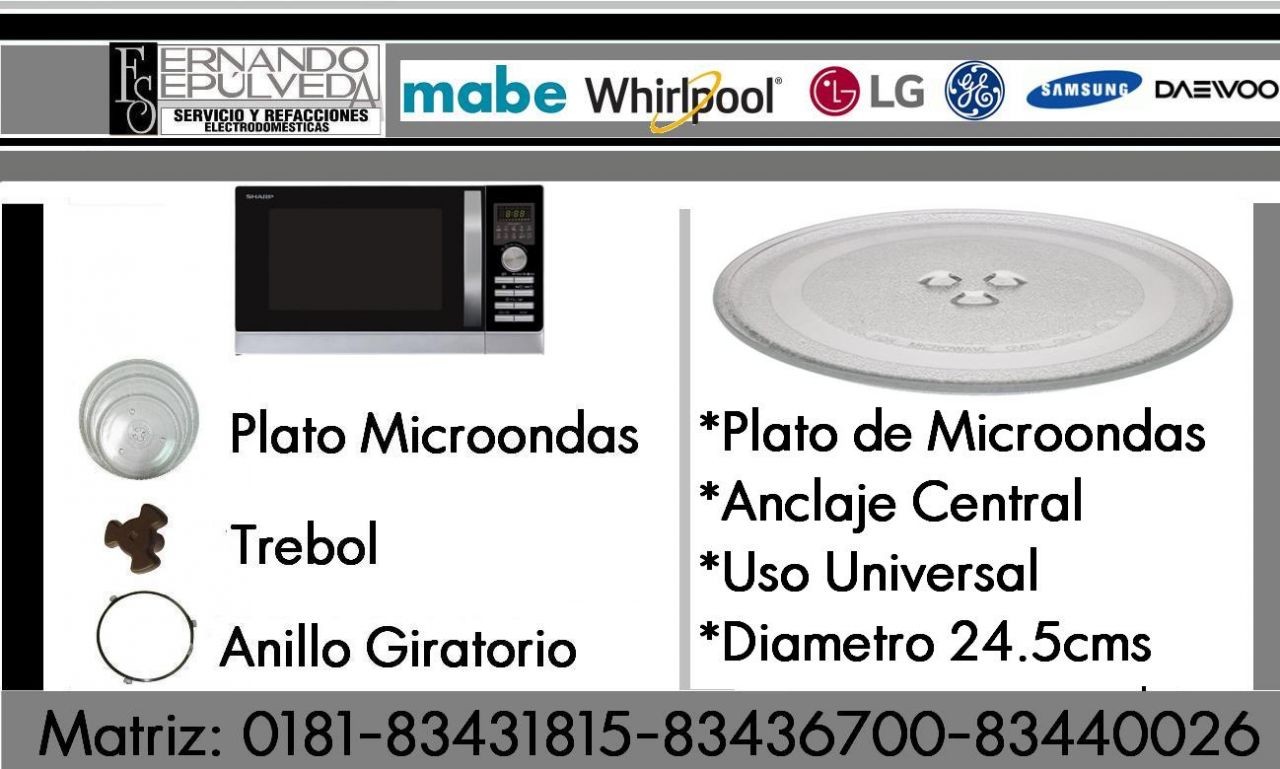 PLATO DE VIDRIO PARA HORNO DE MICROONDAS