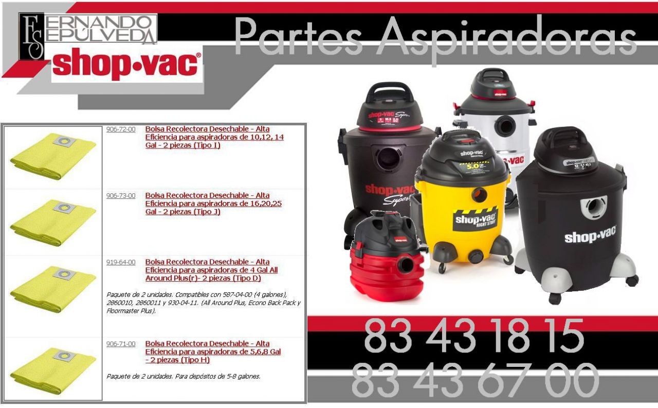 Bolsa Recolectora de Polvo (Desechable) Aspiradora Shop vac