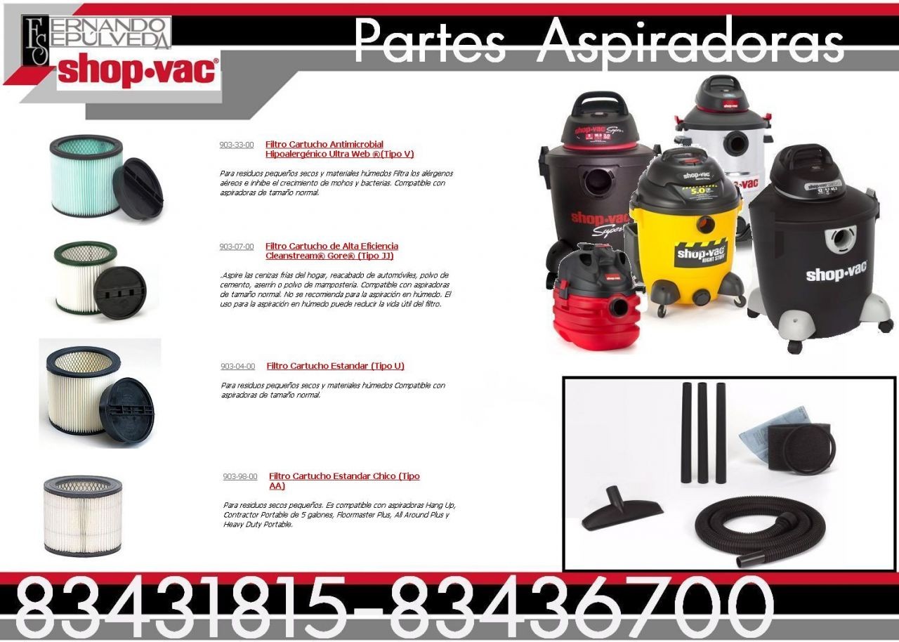 Filtro Shop-vac de Cartucho Antimicrobial  Hipoalergénico Ultra Web