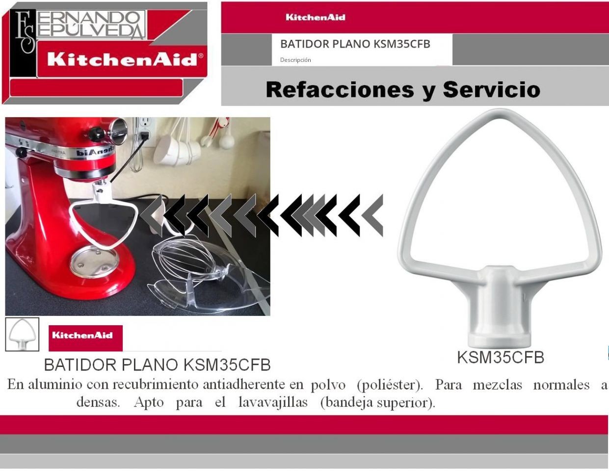 Batidor Plano KSM35CFB Batidora Kitchenaid